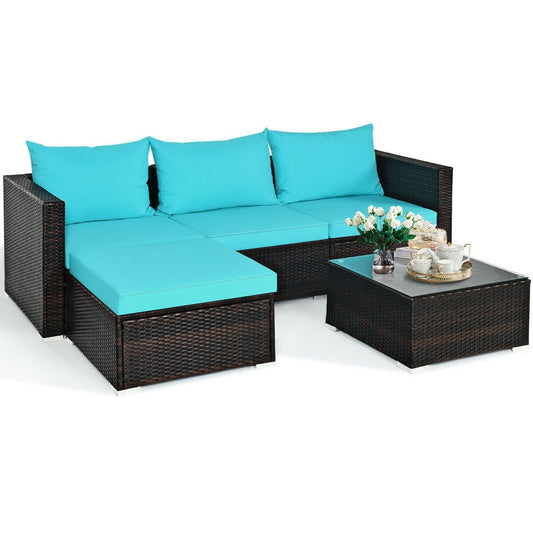 5 Pieces Patio Rattan Furniture Set with Coffee Table, Turquoise Outdoor Sectionals   at Gallery Canada