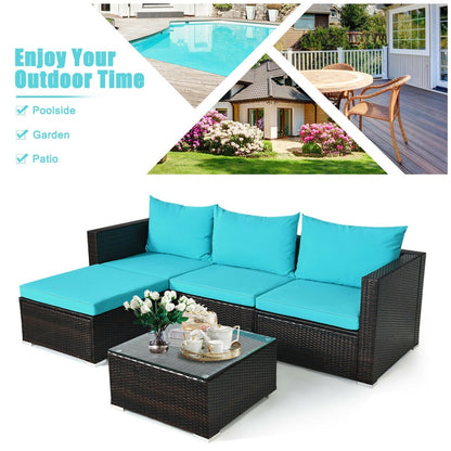 5 Pieces Patio Rattan Furniture Set with Coffee Table, Turquoise Outdoor Sectionals   at Gallery Canada