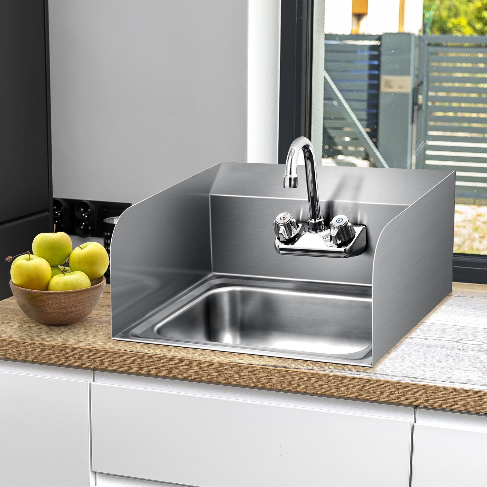 Stainless Steel Sink Wall Mount Hand Washing Sink with Faucet and Side Splash, Silver Bathroom Sinks   at Gallery Canada