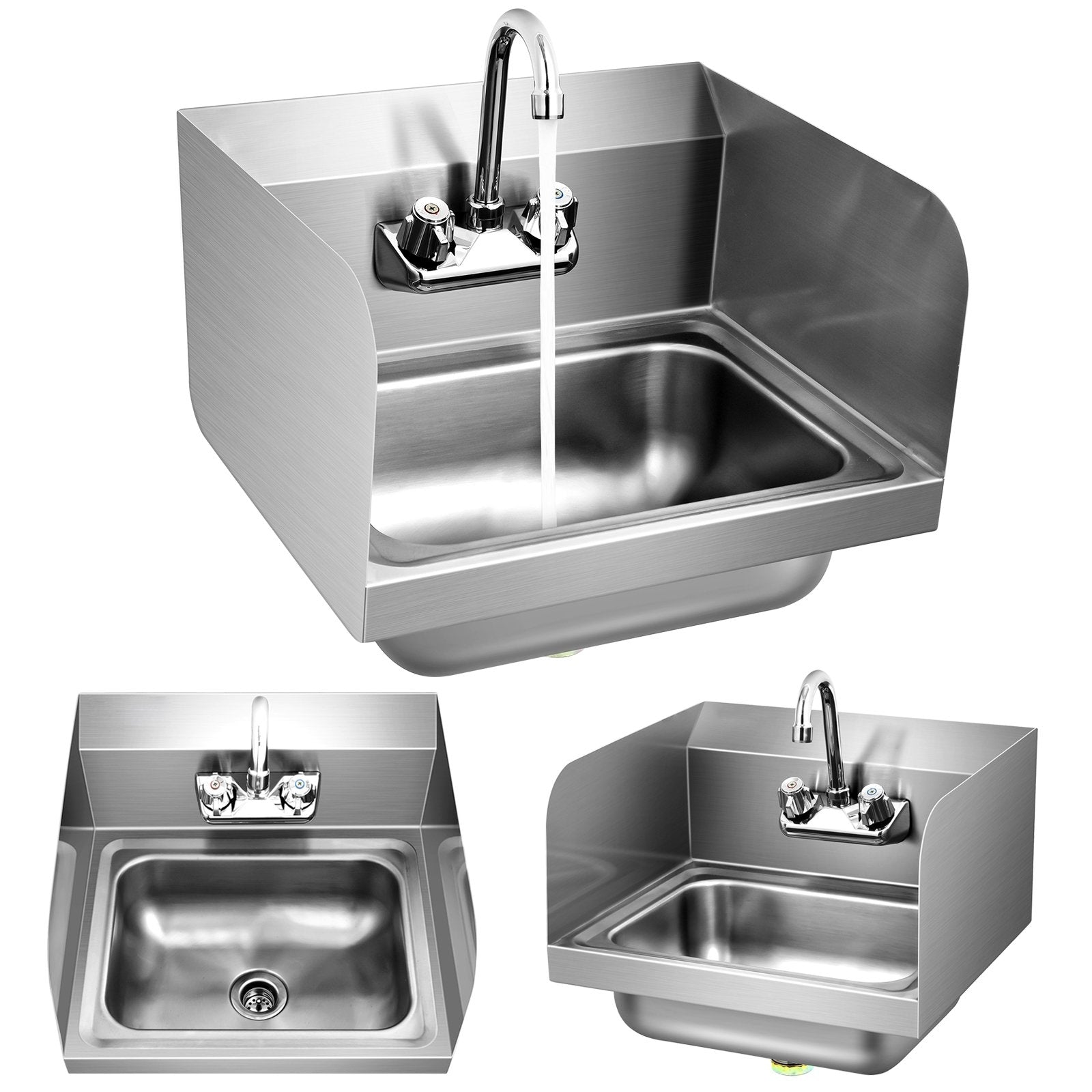 Stainless Steel Sink Wall Mount Hand Washing Sink with Faucet and Side Splash, Silver Bathroom Sinks   at Gallery Canada