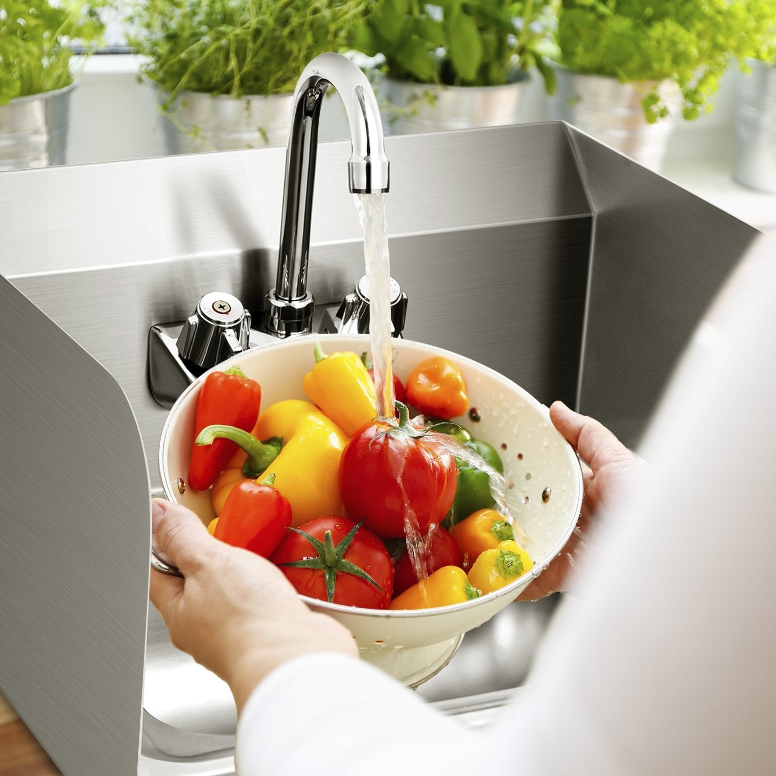 Stainless Steel Sink Wall Mount Hand Washing Sink with Faucet and Side Splash, Silver Bathroom Sinks   at Gallery Canada