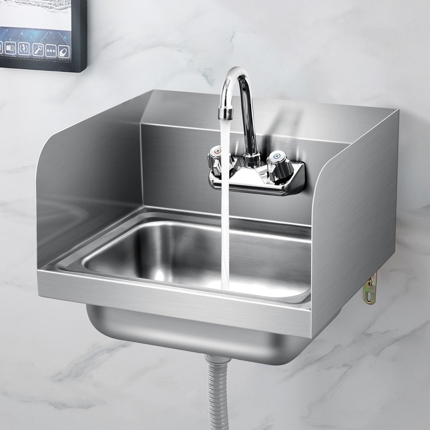 Stainless Steel Sink Wall Mount Hand Washing Sink with Faucet and Side Splash, Silver Bathroom Sinks   at Gallery Canada