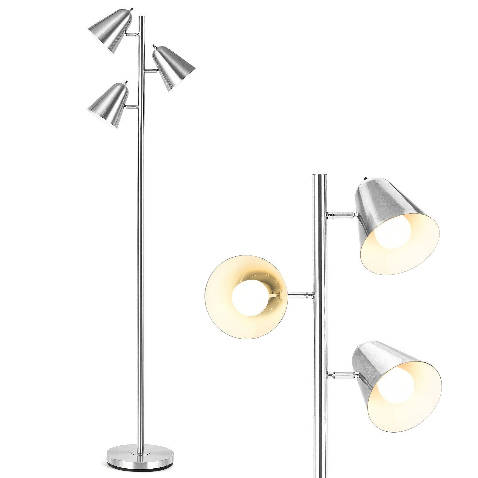 64 Inch 3-Light LED Floor Lamp Reading Light for Living Room Bedroom, Silver Table & Floor Lamps   at Gallery Canada