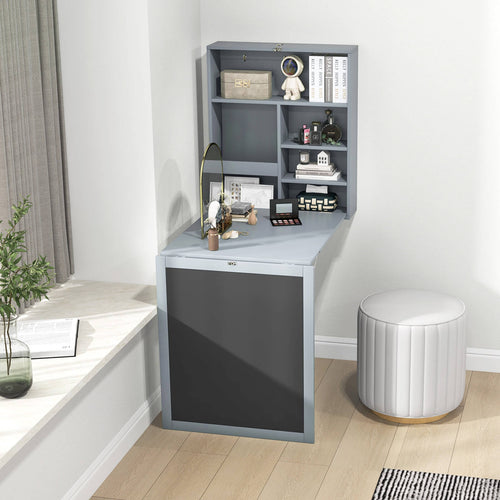 Convertible Wall Mounted Table with A Chalkboard, Gray