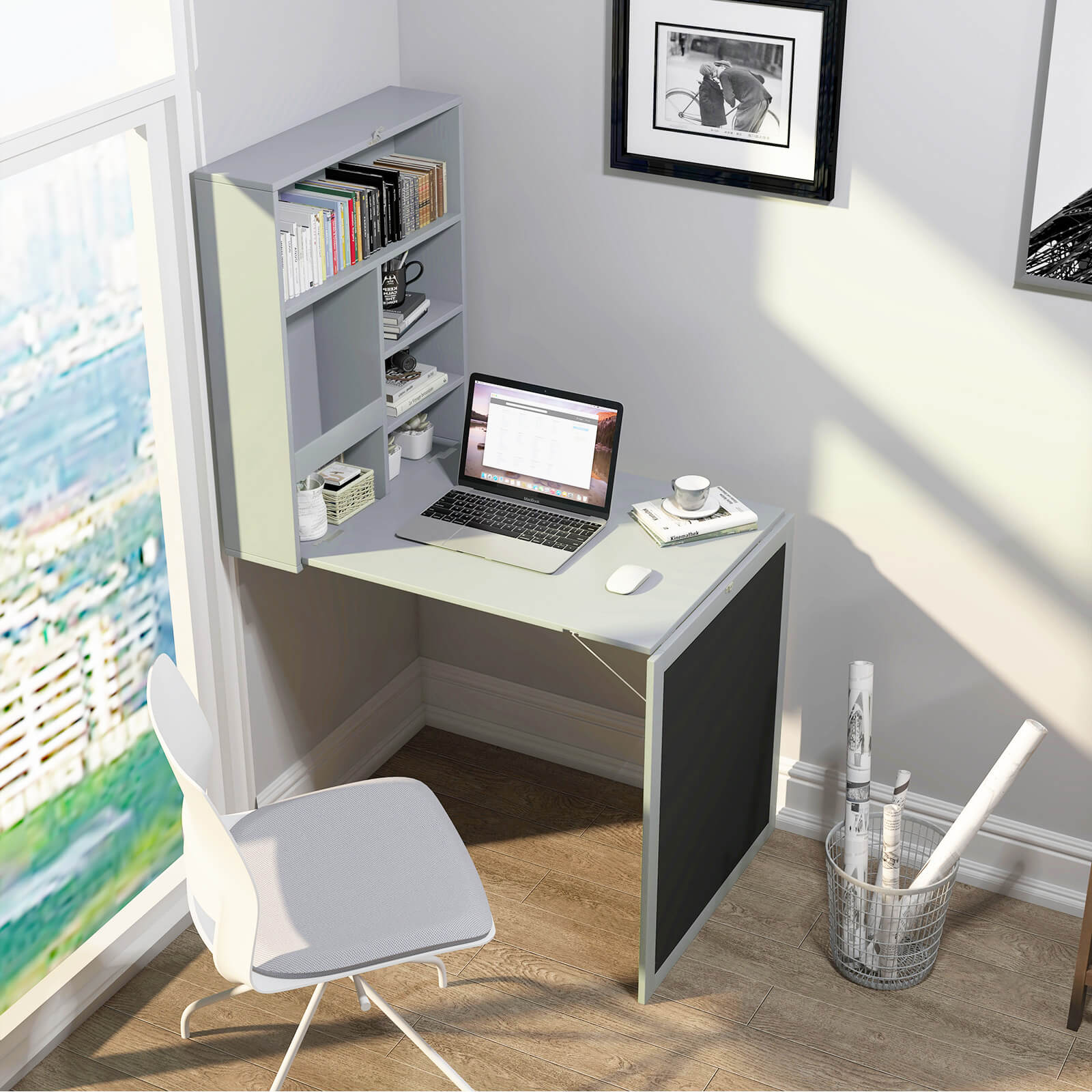 Convertible Wall Mounted Table with A Chalkboard, Gray Laptop Tables & Printer Stands at Gallery Canada