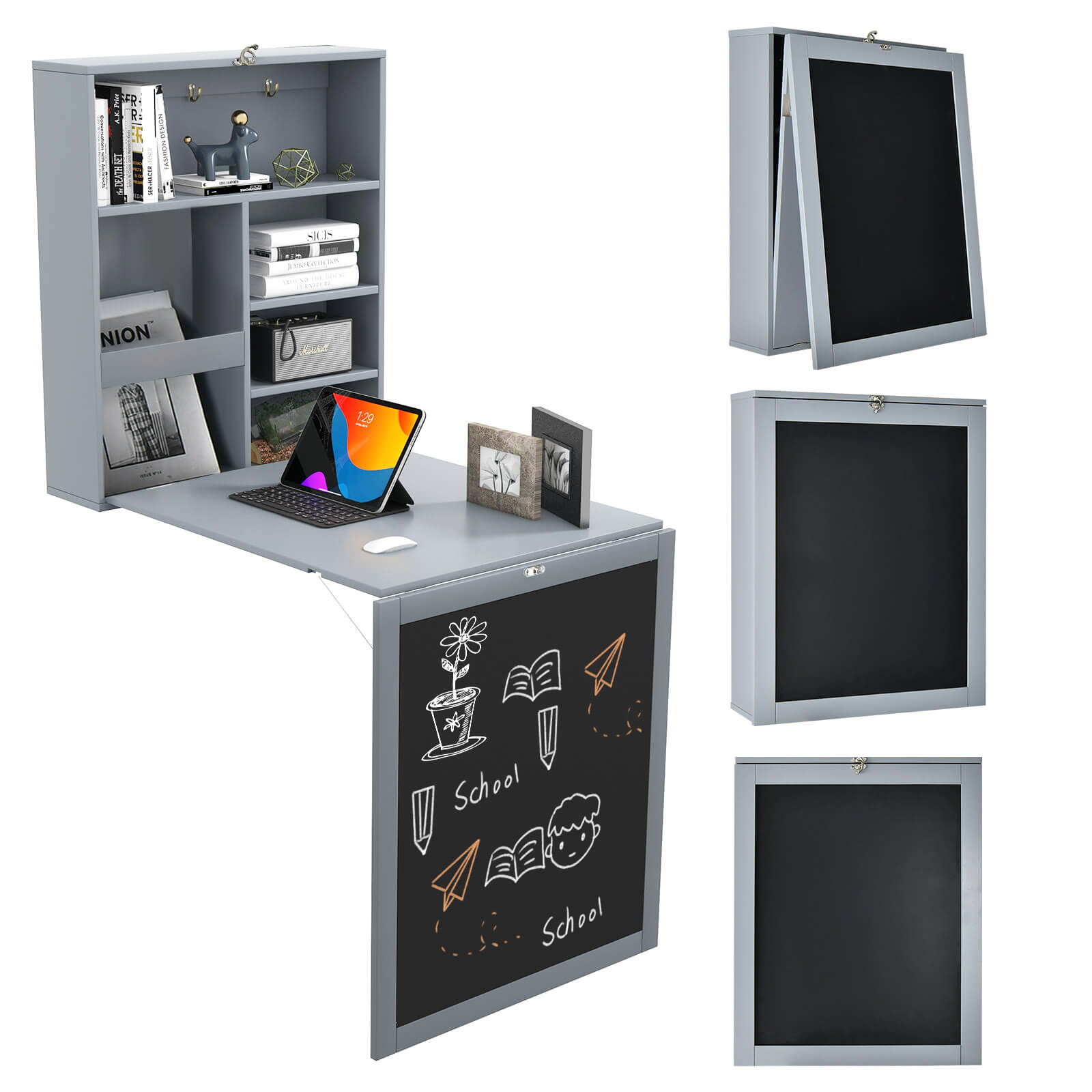 Convertible Wall Mounted Table with A Chalkboard, Gray Laptop Tables & Printer Stands at Gallery Canada