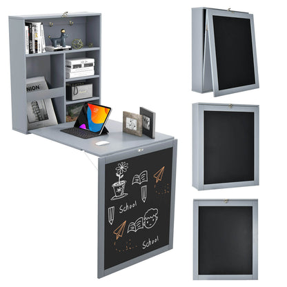Convertible Wall Mounted Table with A Chalkboard, Gray - Gallery Canada