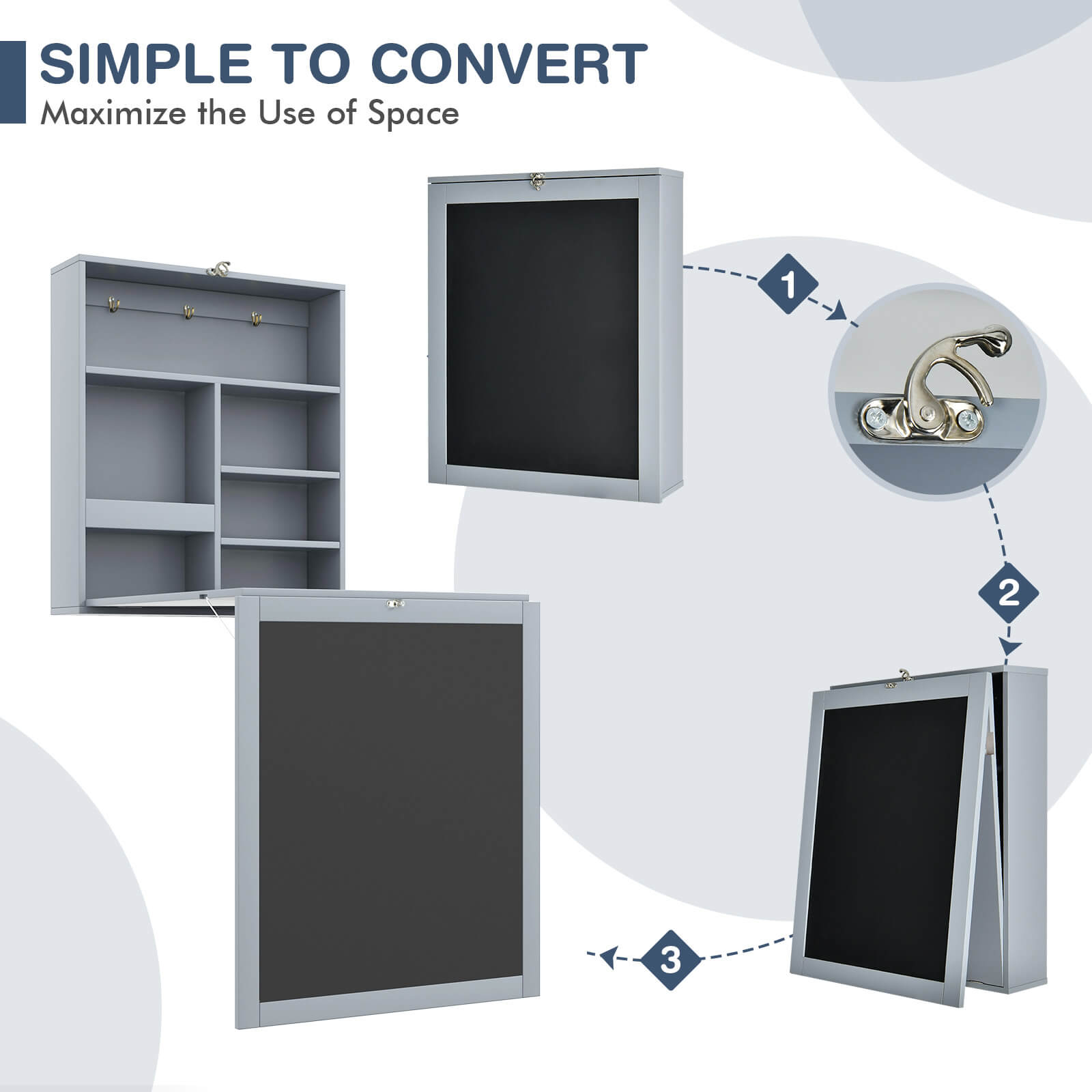 Convertible Wall Mounted Table with A Chalkboard, Gray Laptop Tables & Printer Stands at Gallery Canada
