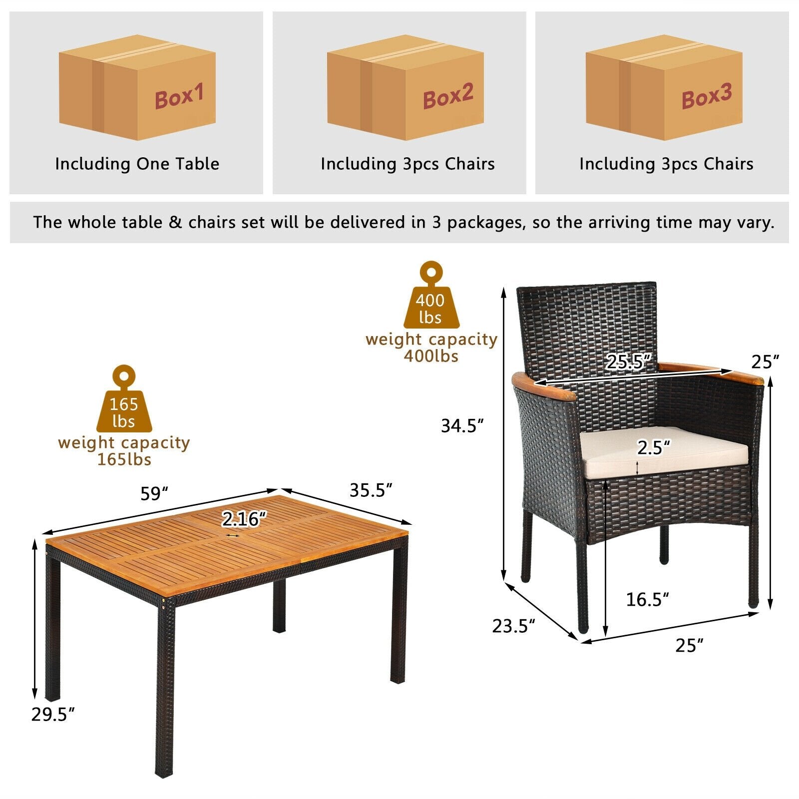 7 Pieces Patio Rattan Dining Set with Armrest Cushioned Chair and Umbrella Hole, Brown Patio Dining Sets   at Gallery Canada