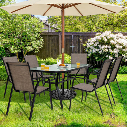 6 Pieces Patio Stackable Dining Chairs with Curved Armrests and Breathable Fabric, Brown Patio Dining Chairs   at Gallery Canada