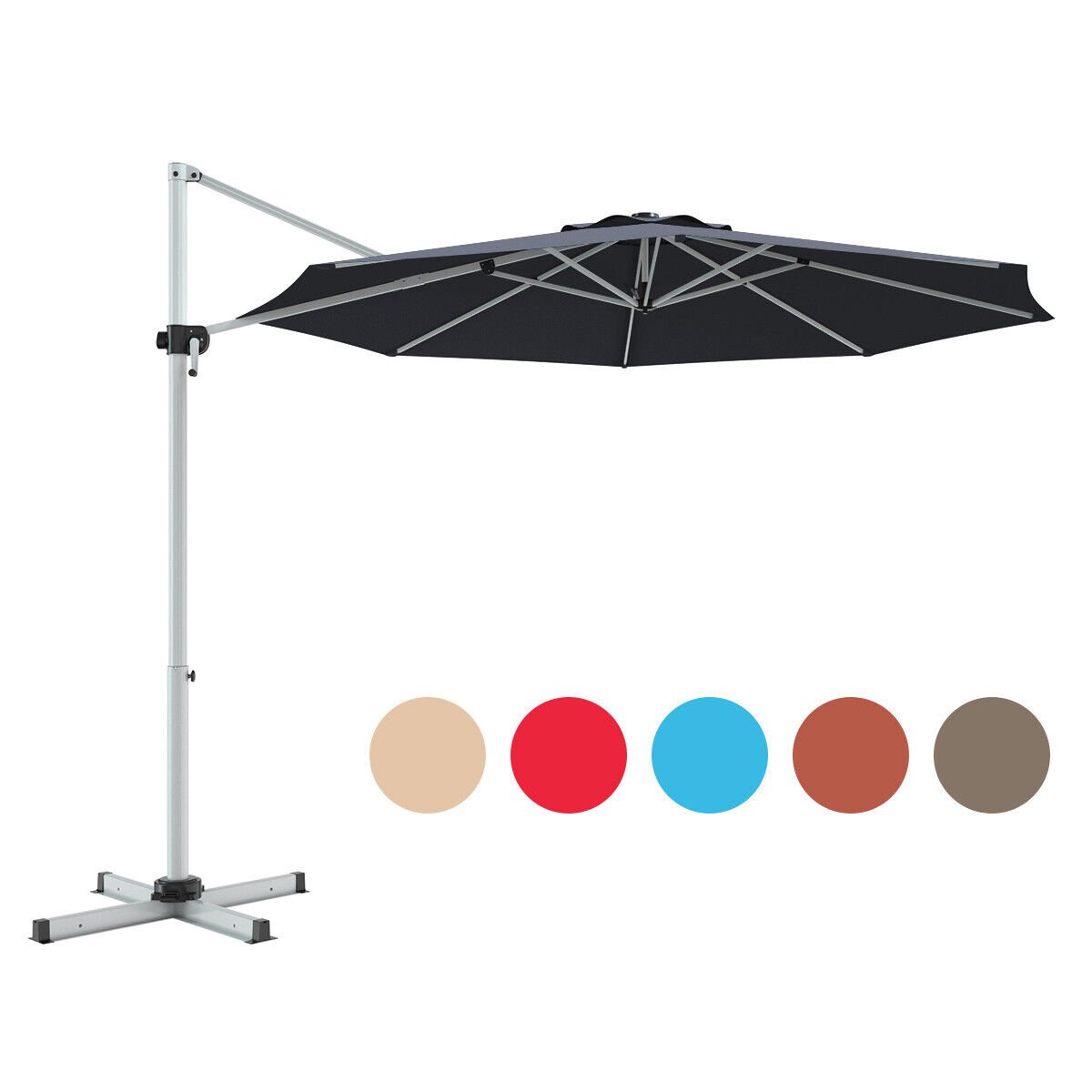 11 Feet Patio Offset Cantilever Umbrella 360° Rotation Aluminum Tilt, Gray Outdoor Umbrellas   at Gallery Canada