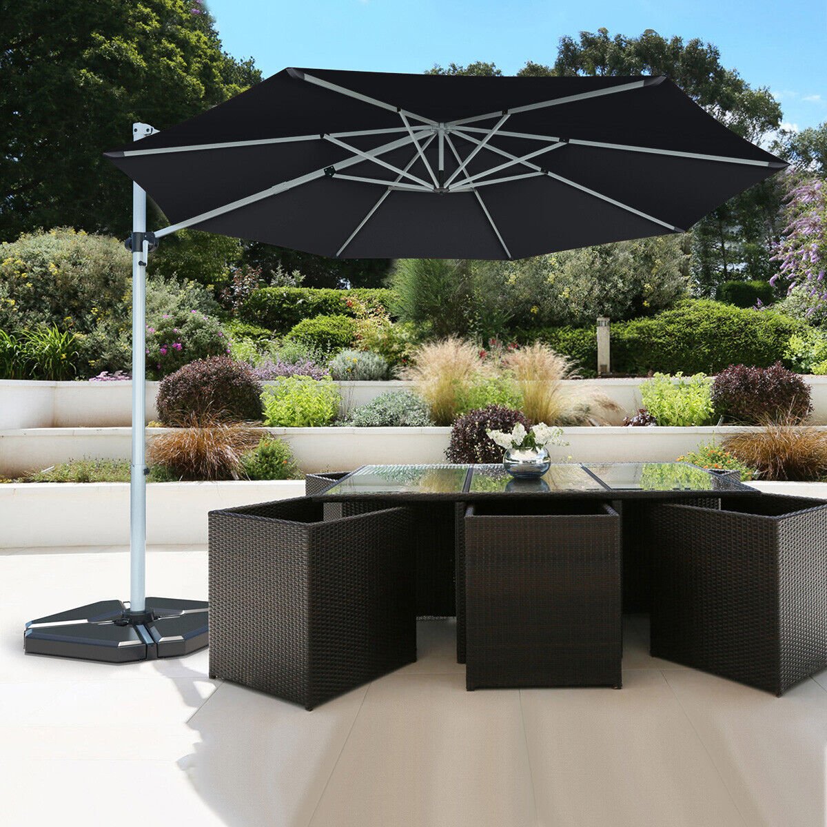 11 Feet Patio Offset Cantilever Umbrella 360° Rotation Aluminum Tilt, Gray Outdoor Umbrellas   at Gallery Canada