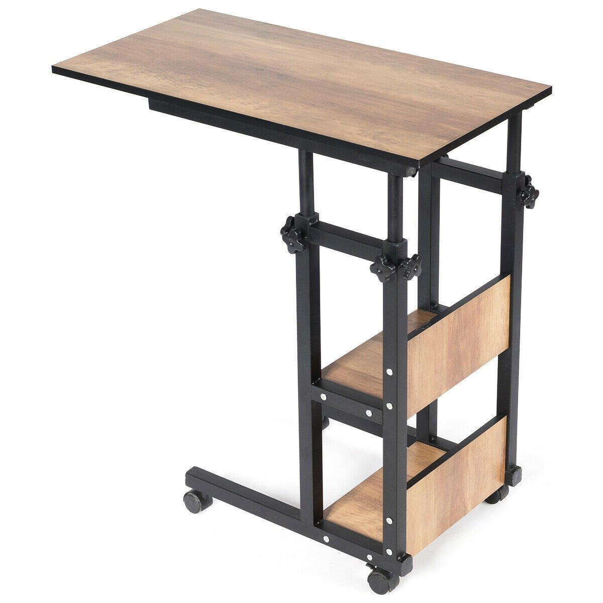 C-Shape Mobile Snack End Table with Storage Shelves, Walnut End & Side Tables   at Gallery Canada