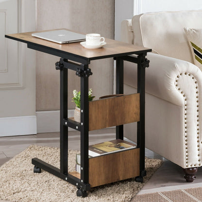 C-Shape Mobile Snack End Table with Storage Shelves, Walnut End & Side Tables   at Gallery Canada