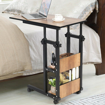 C-Shape Mobile Snack End Table with Storage Shelves, Walnut End & Side Tables   at Gallery Canada