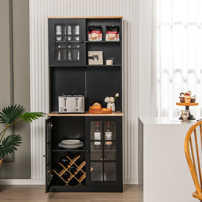 72 Inch Freestanding Pantry Cabinet with Hutch and Adjustable Shelf, Black Sideboards Cabinets & Buffets   at Gallery Canada