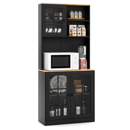 72 Inch Freestanding Pantry Cabinet with Hutch and Adjustable Shelf, Black Sideboards Cabinets & Buffets   at Gallery Canada