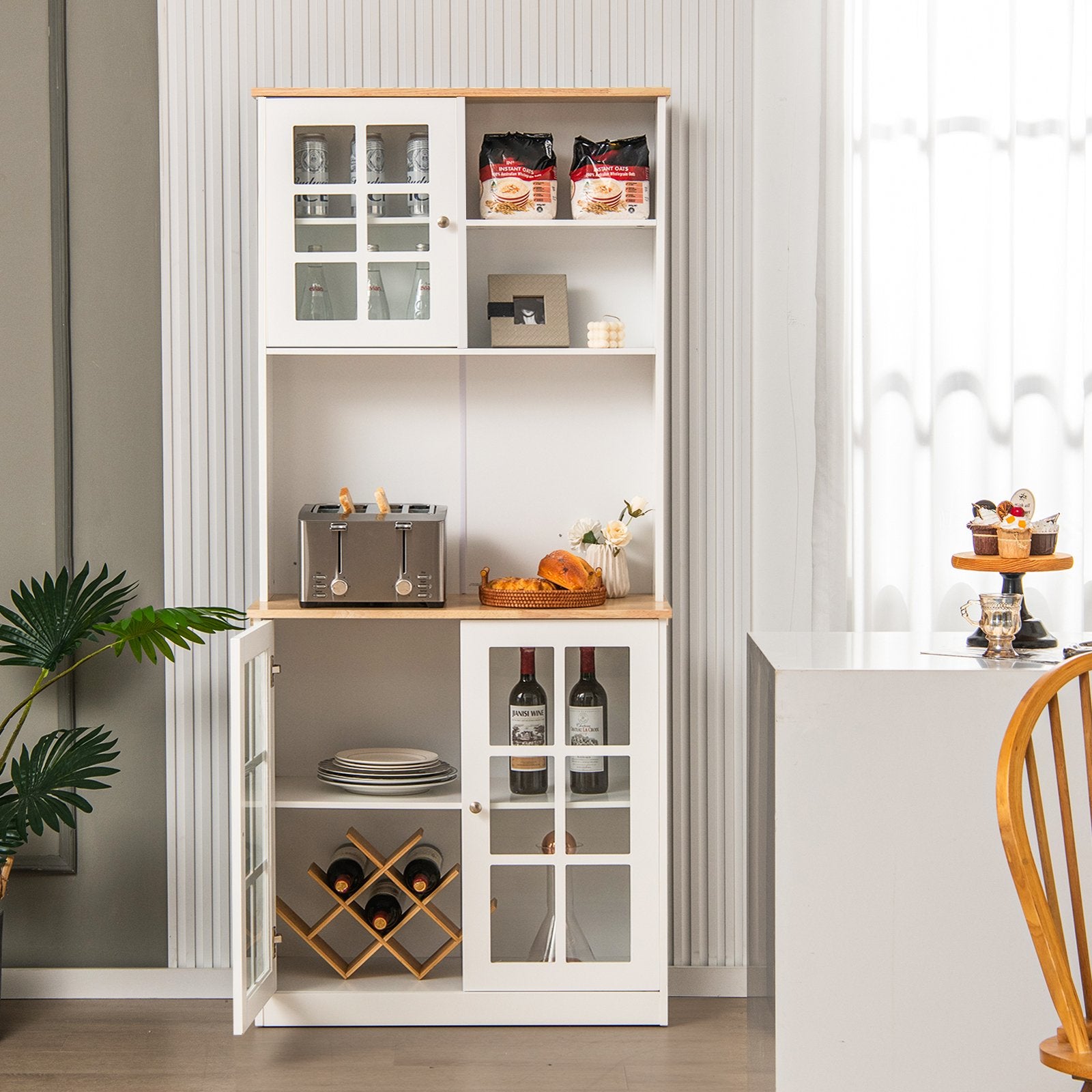 72 Inch Freestanding Pantry Cabinet with Hutch and Adjustable Shelf, White Sideboards Cabinets & Buffets   at Gallery Canada