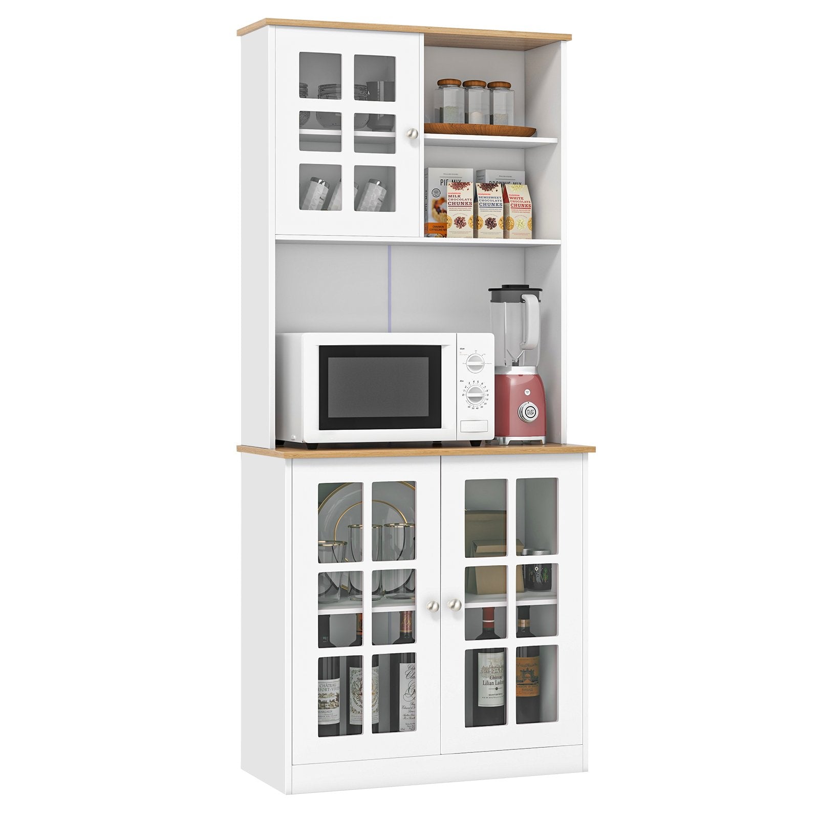 72 Inch Freestanding Pantry Cabinet with Hutch and Adjustable Shelf, White Sideboards Cabinets & Buffets   at Gallery Canada