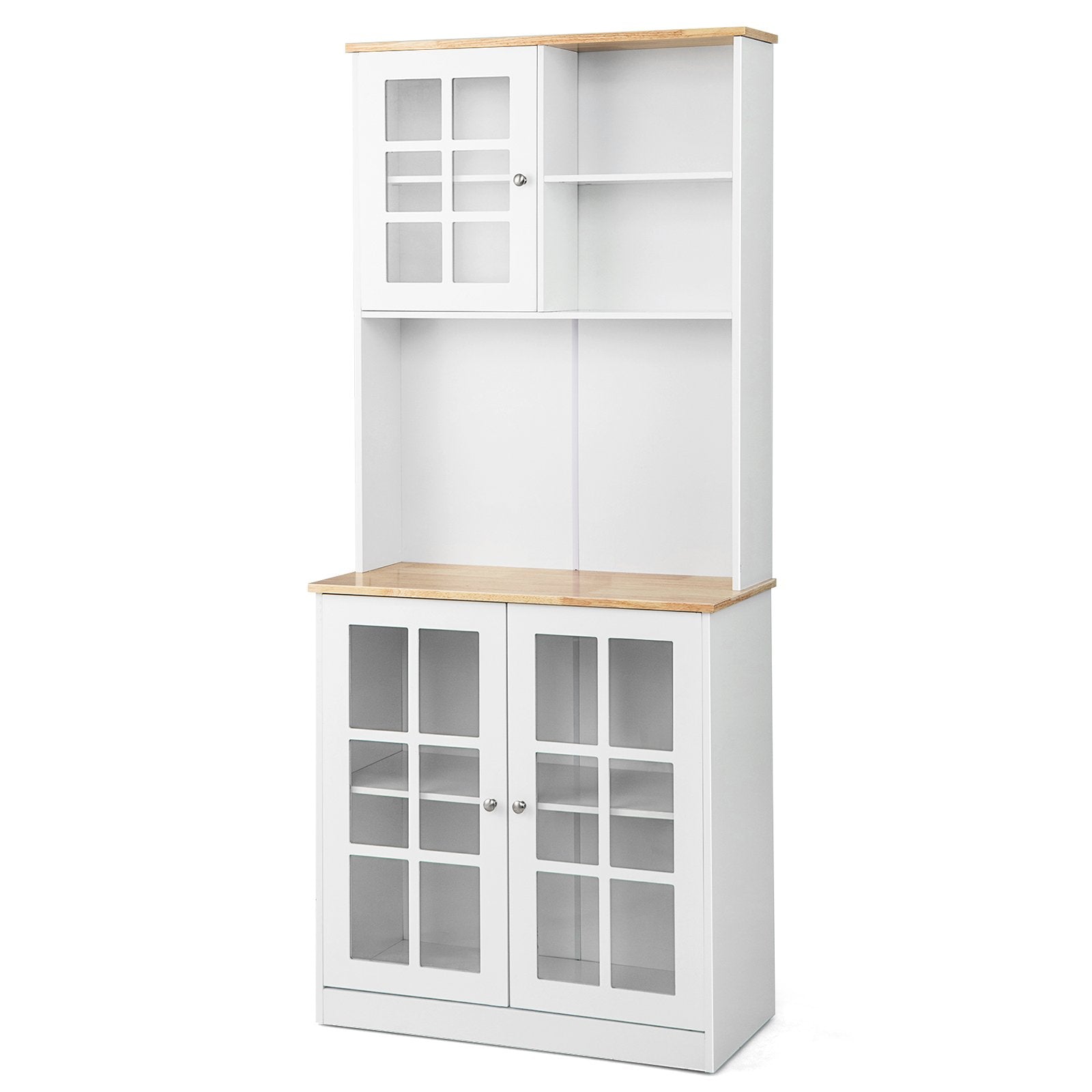 72 Inch Freestanding Pantry Cabinet with Hutch and Adjustable Shelf, White Sideboards Cabinets & Buffets   at Gallery Canada