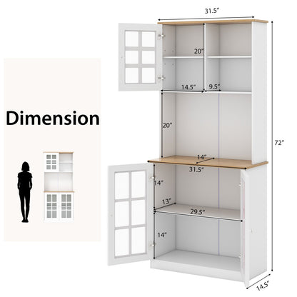 72 Inch Freestanding Pantry Cabinet with Hutch and Adjustable Shelf, White Sideboards Cabinets & Buffets   at Gallery Canada