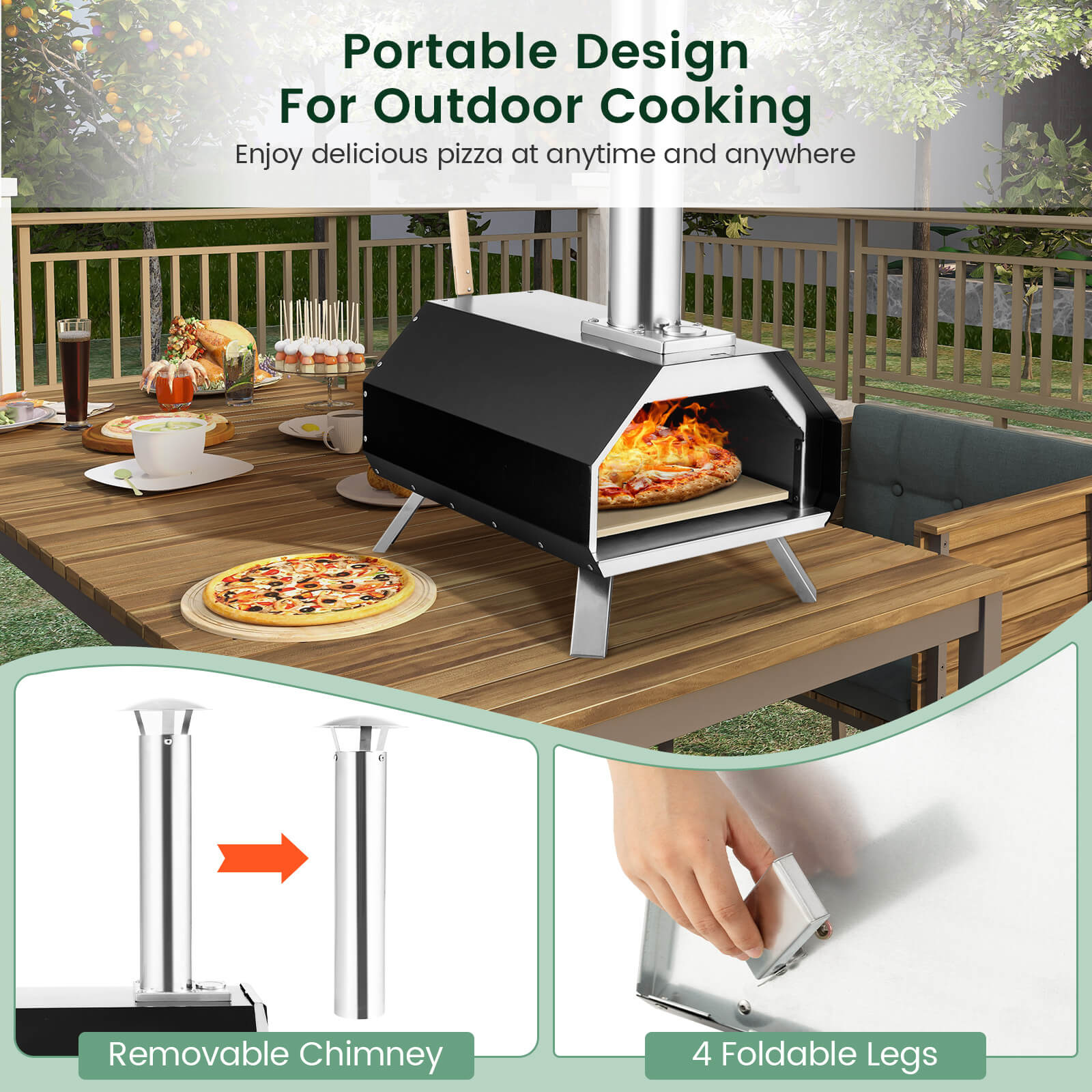 Outdoor Pizza Oven with Pizza Stone and Foldable Legs for Camping, Black Outdoor Grills   at Gallery Canada