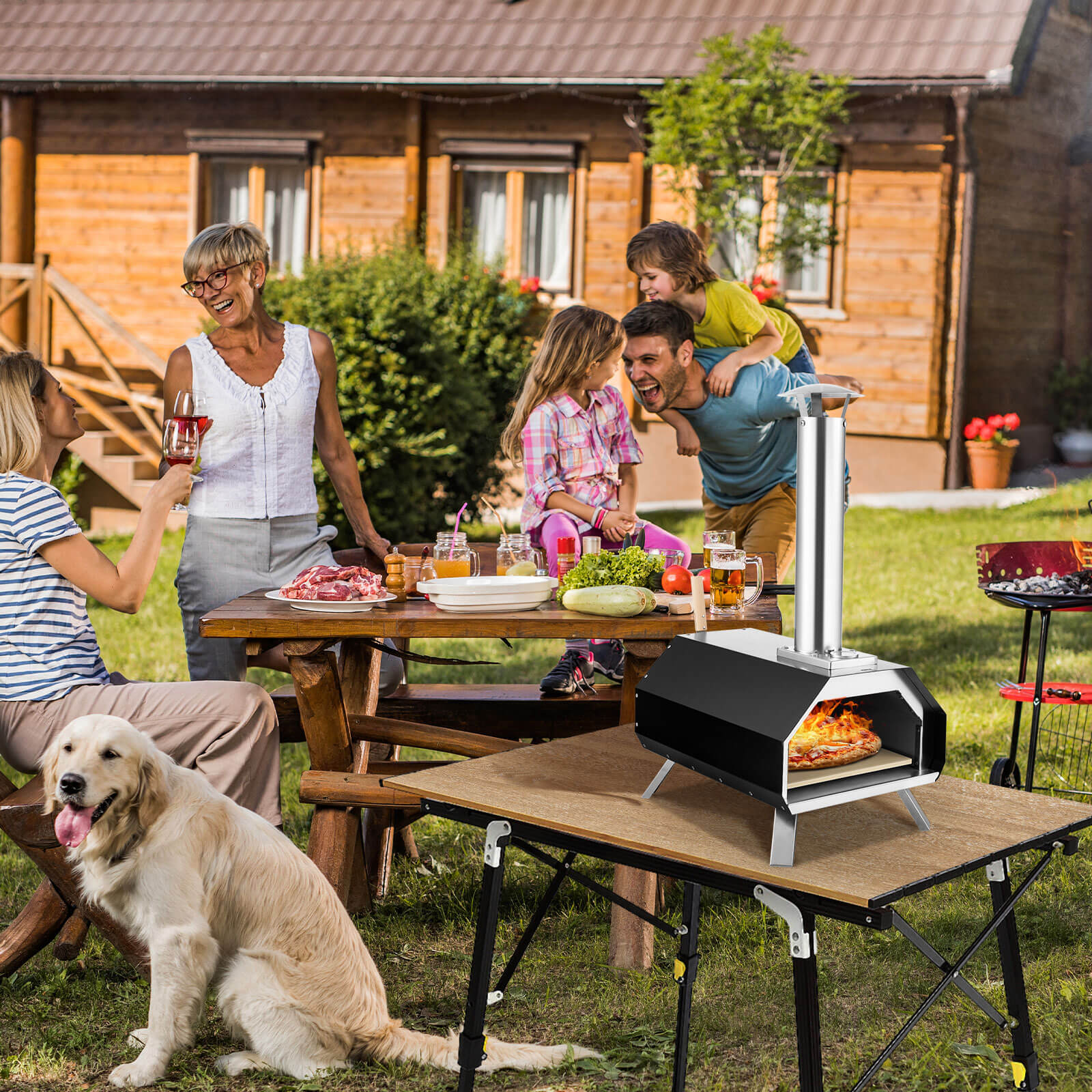 Outdoor Pizza Oven with Pizza Stone and Foldable Legs for Camping, Black Outdoor Grills   at Gallery Canada