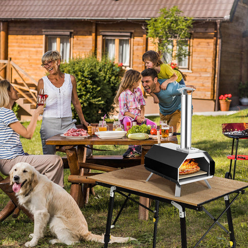 Outdoor Pizza Oven with Pizza Stone and Foldable Legs for Camping, Black