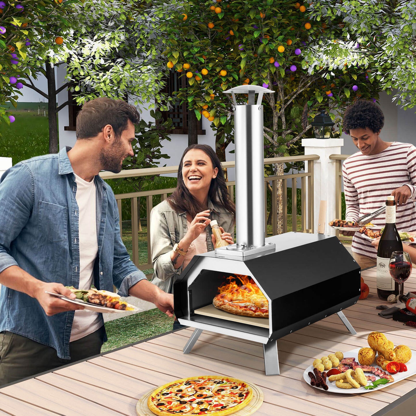 Outdoor Pizza Oven with Pizza Stone and Foldable Legs for Camping, Black Outdoor Grills   at Gallery Canada