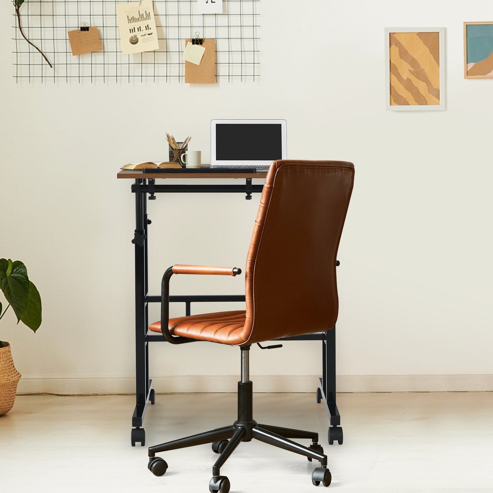 Mobile Standing up Desk Adjustable Computer Desk Tilting Workstation, Walnut Laptop Tables & Printer Stands   at Gallery Canada