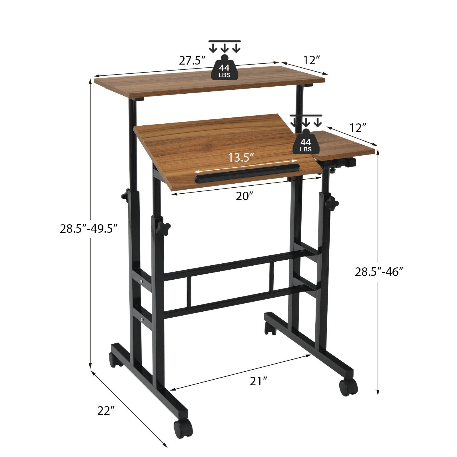 Mobile Standing up Desk Adjustable Computer Desk Tilting Workstation, Walnut Laptop Tables & Printer Stands   at Gallery Canada