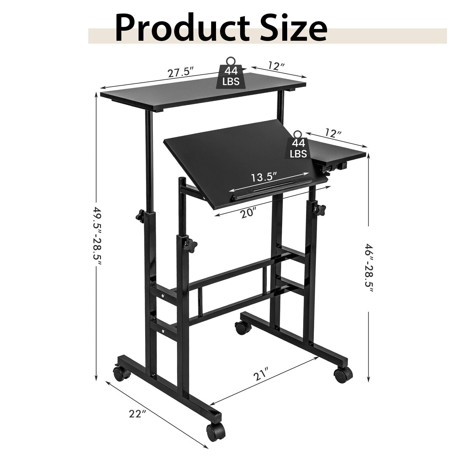 Mobile Stand up Computer Desk with 2 Tilting Desktops, Black Laptop Tables & Printer Stands   at Gallery Canada