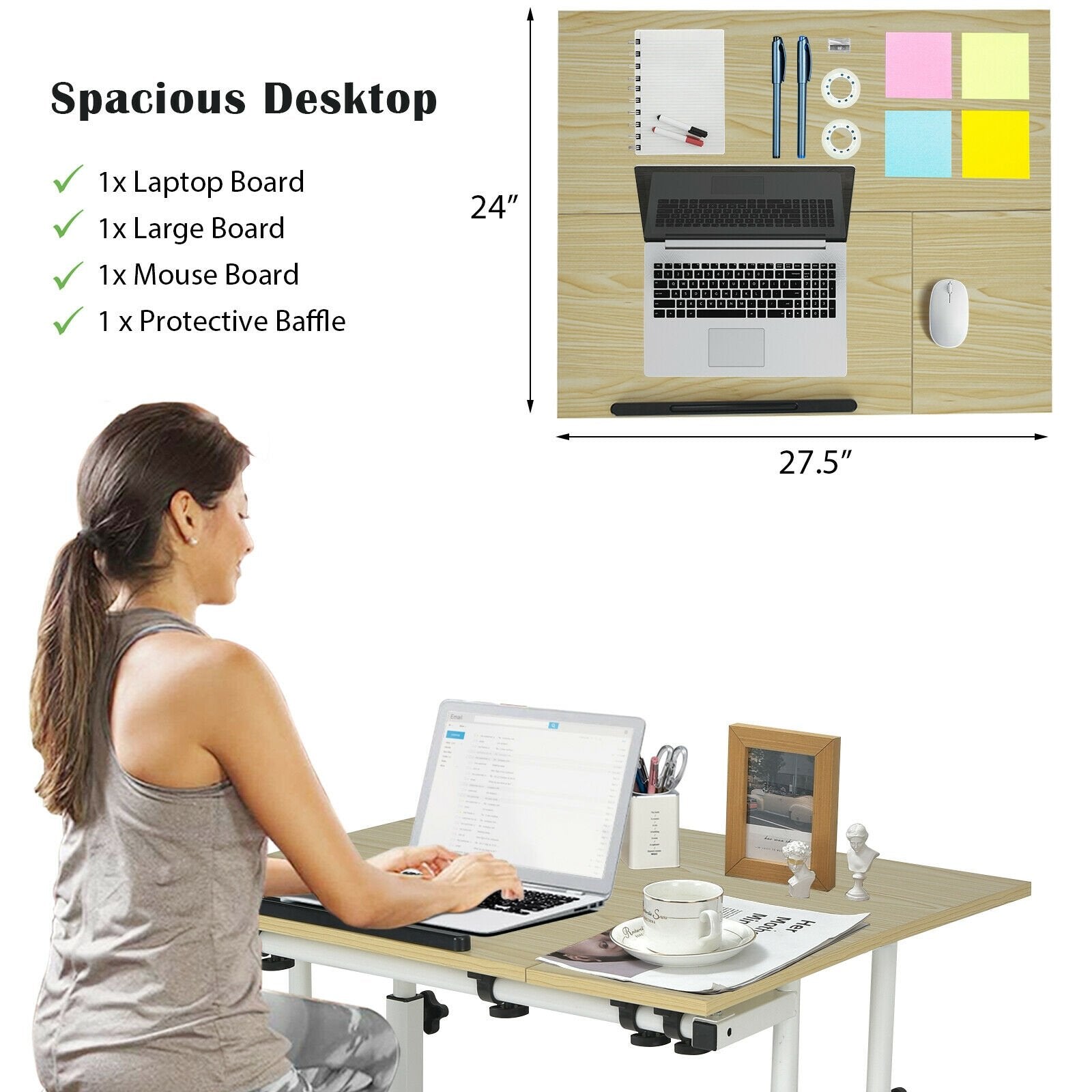 Mobile Standing up Desk Adjustable Computer Desk Tilting Workstation, Natural - Gallery Canada