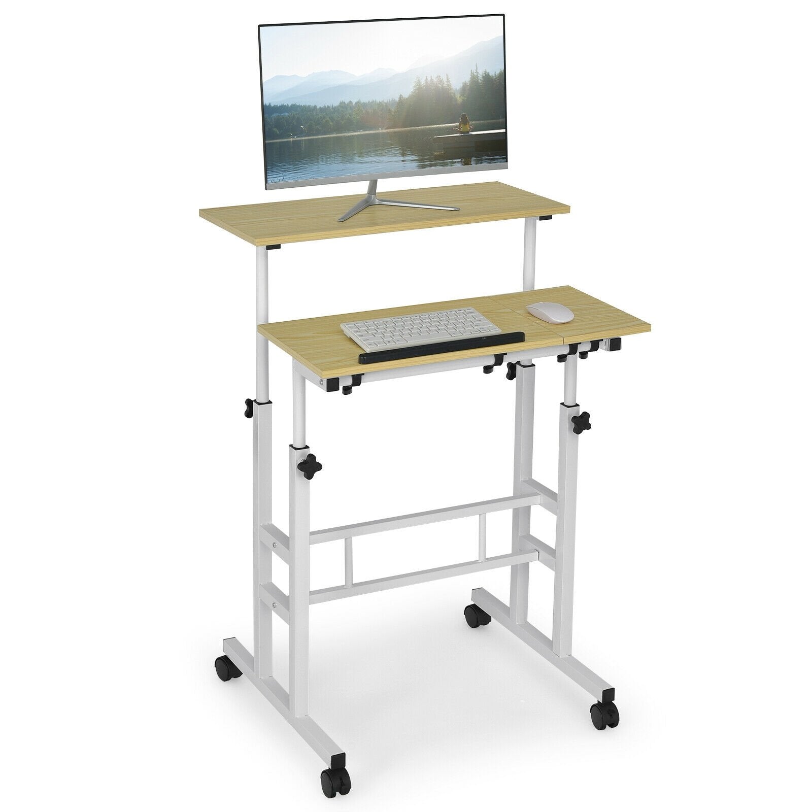 Mobile Standing up Desk Adjustable Computer Desk Tilting Workstation, Natural Laptop Tables & Printer Stands   at Gallery Canada