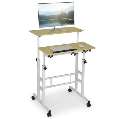 Mobile Standing up Desk Adjustable Computer Desk Tilting Workstation, Natural - Gallery Canada