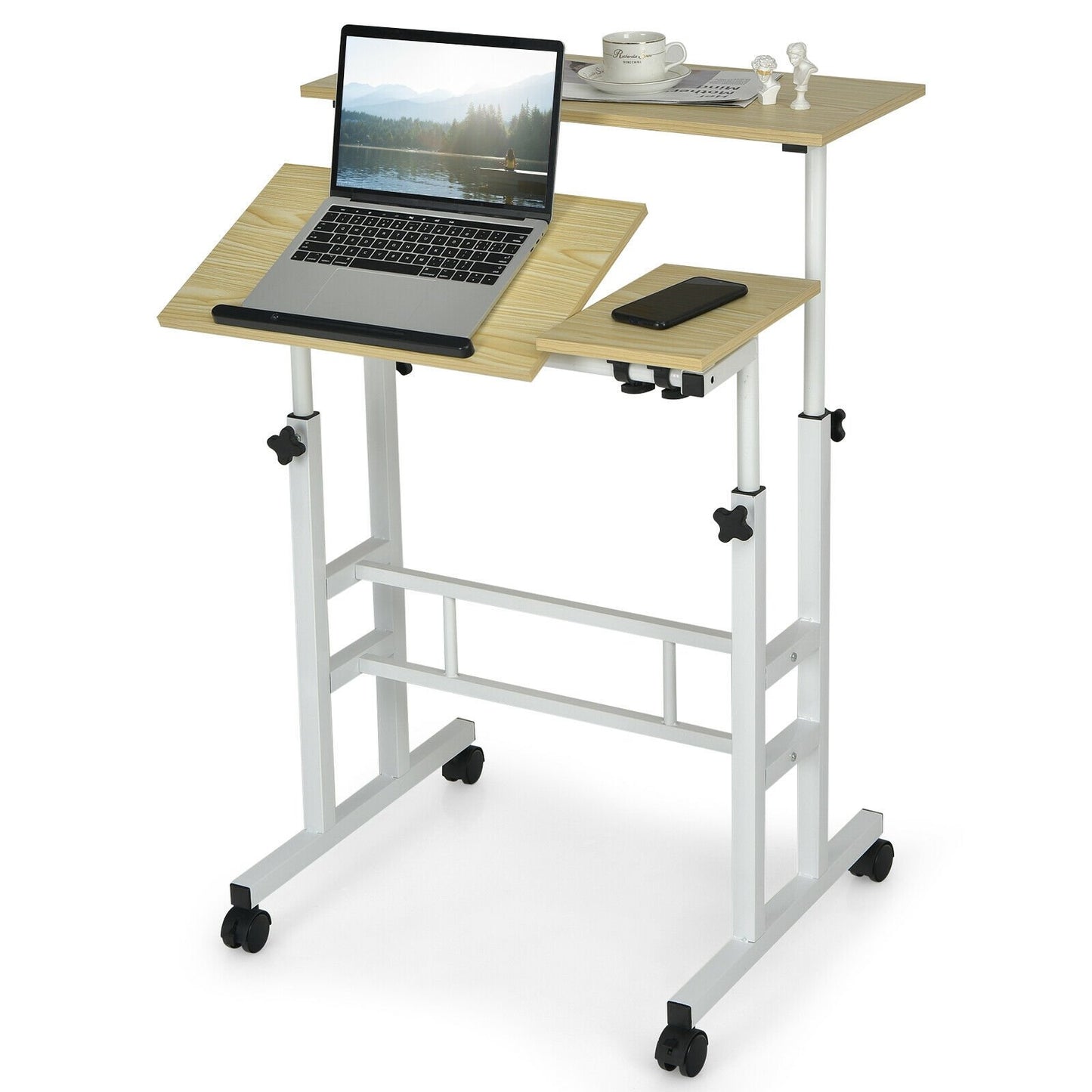 Mobile Standing up Desk Adjustable Computer Desk Tilting Workstation, Natural - Gallery Canada