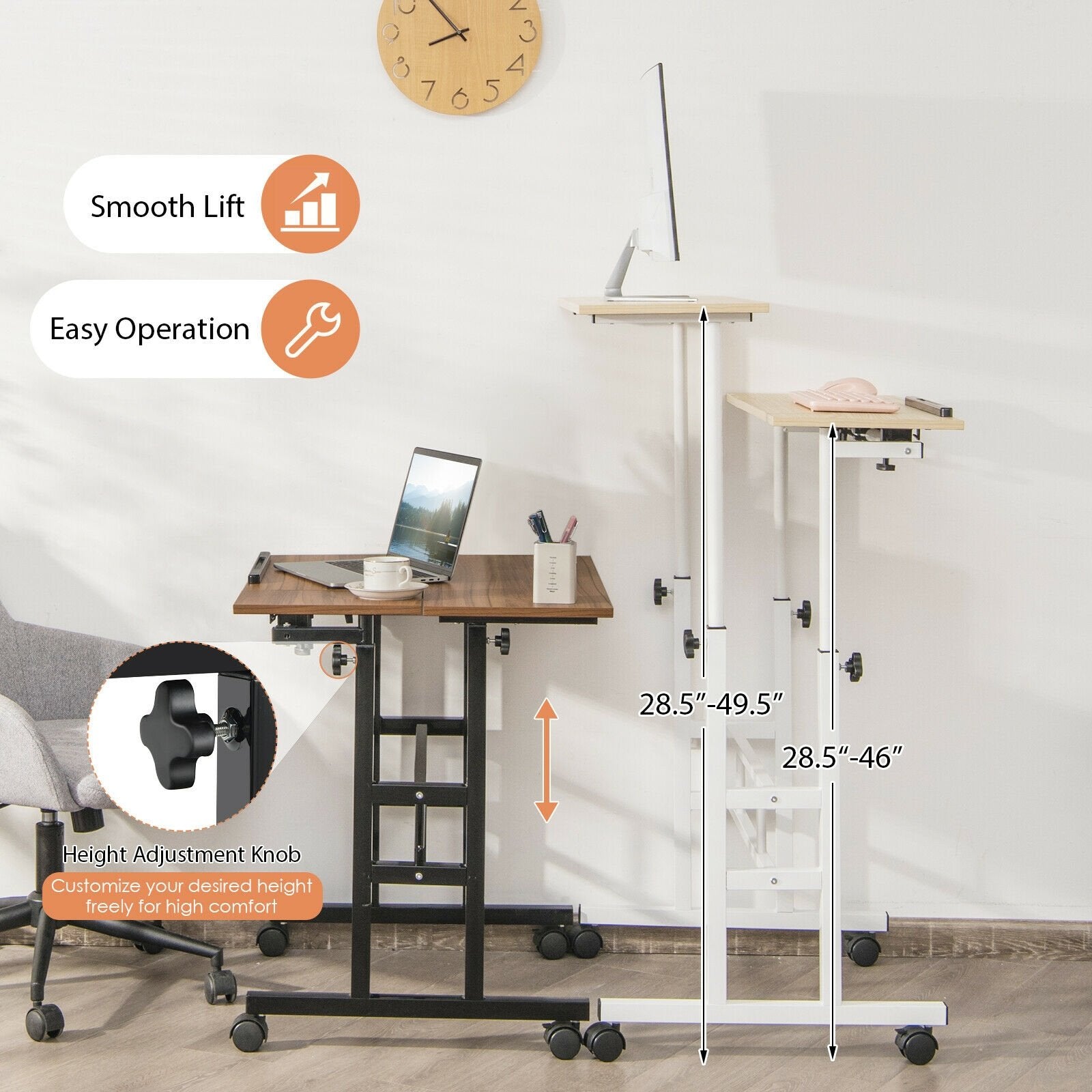 Mobile Standing up Desk Adjustable Computer Desk Tilting Workstation, Natural Laptop Tables & Printer Stands   at Gallery Canada