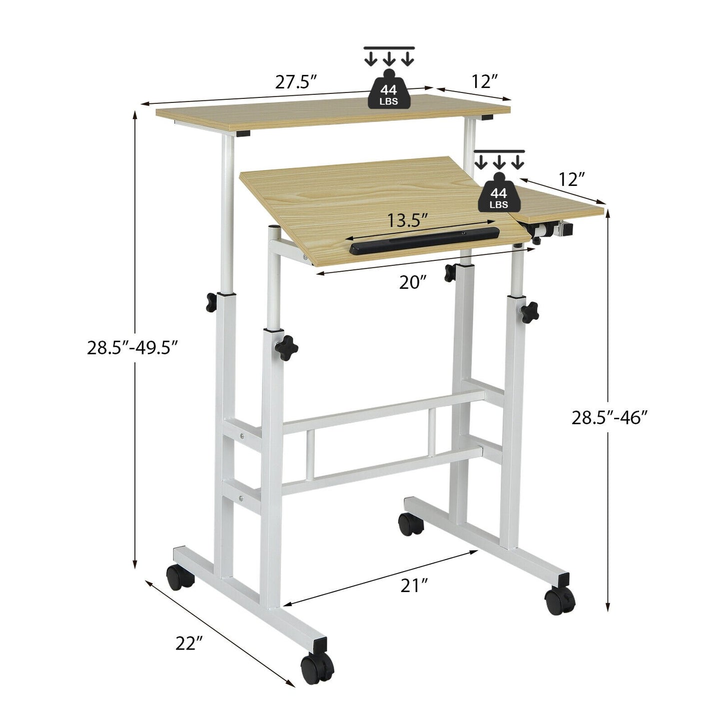 Mobile Standing up Desk Adjustable Computer Desk Tilting Workstation, Natural - Gallery Canada