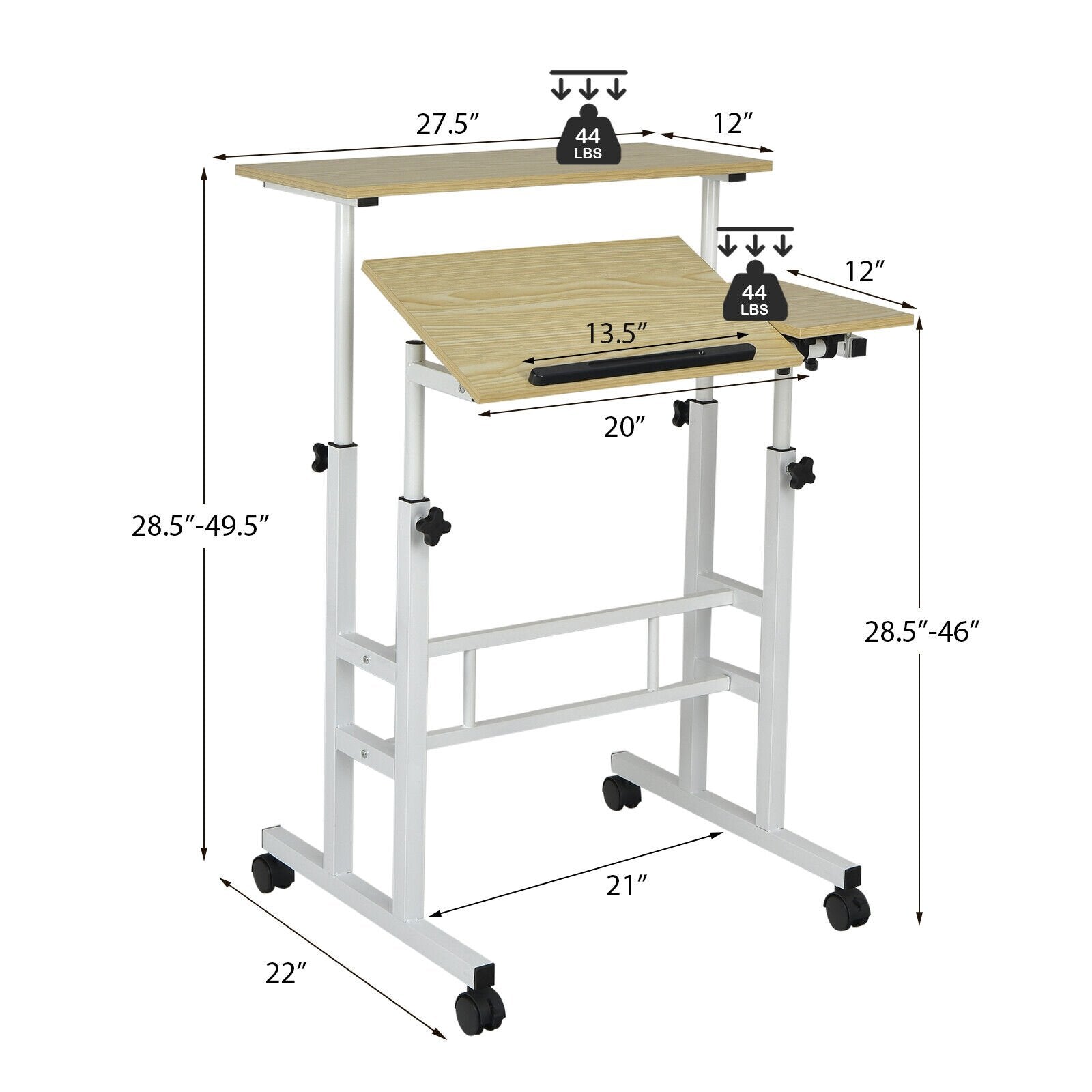 Mobile Standing up Desk Adjustable Computer Desk Tilting Workstation, Natural Laptop Tables & Printer Stands   at Gallery Canada