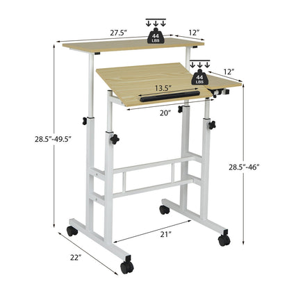 Mobile Standing up Desk Adjustable Computer Desk Tilting Workstation, Natural Laptop Tables & Printer Stands   at Gallery Canada