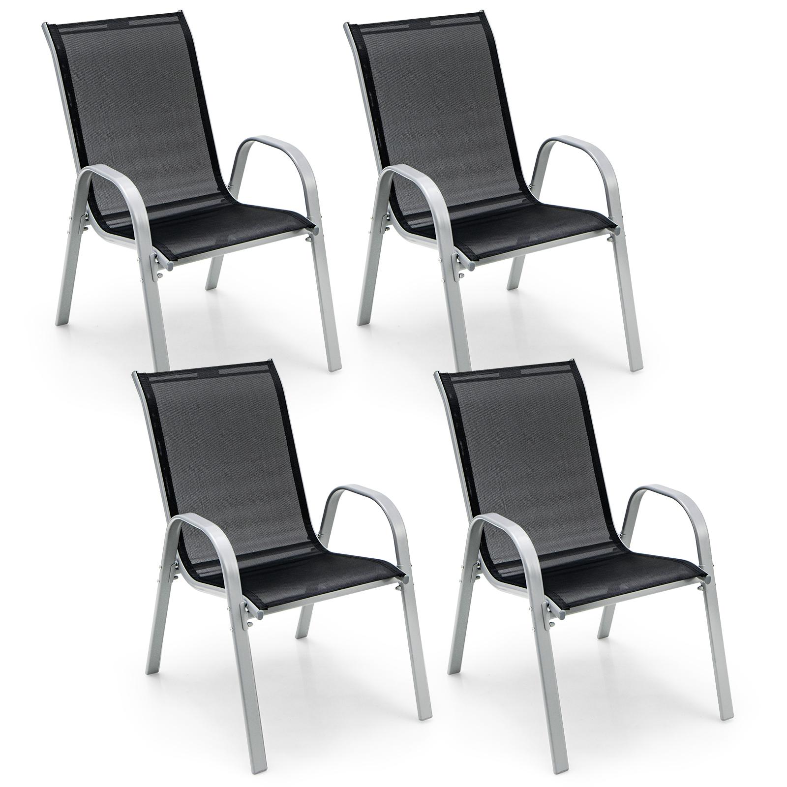 4  Pieces Stackable Patio Dining Chairs Set with Armrest, Black Patio Dining Chairs   at Gallery Canada