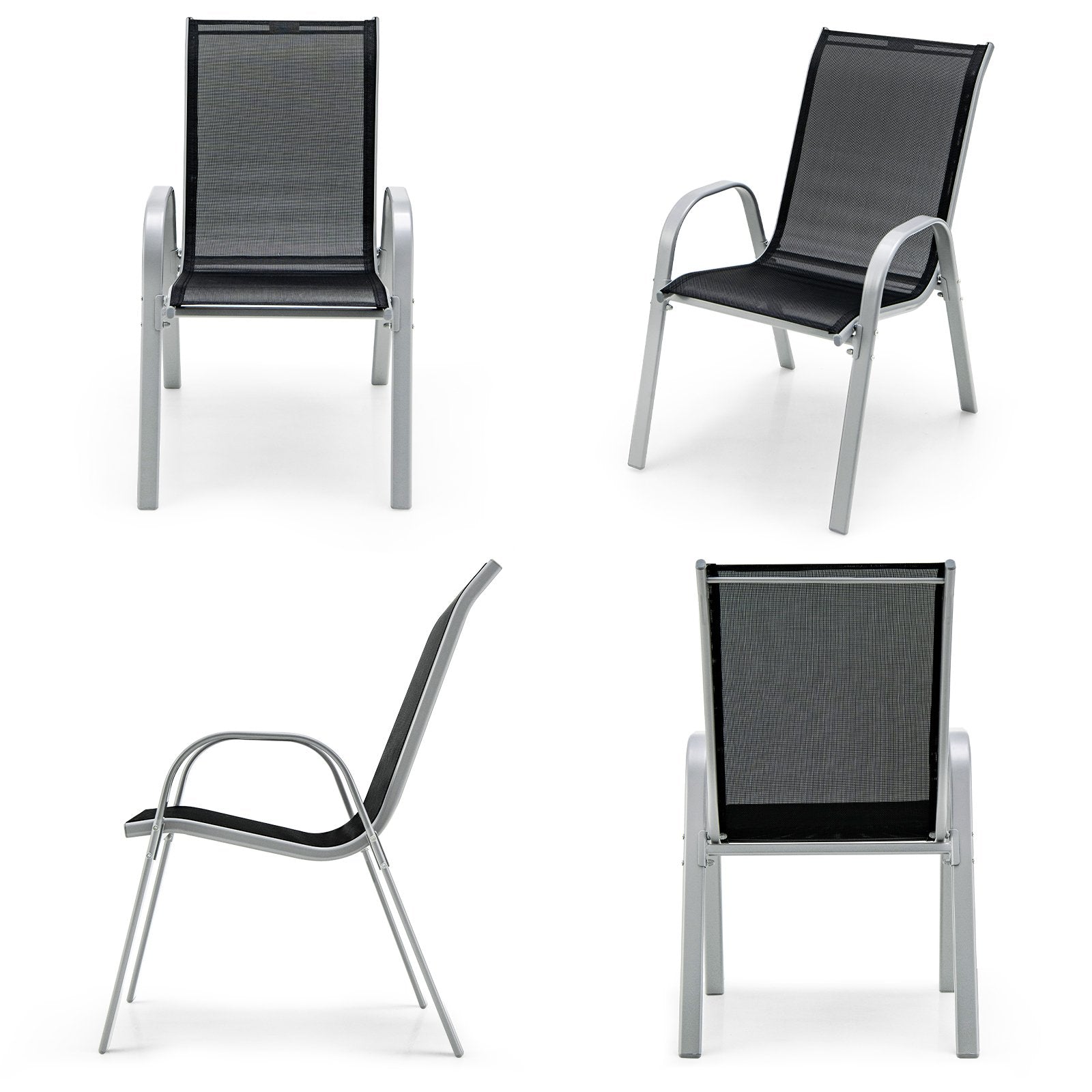 4  Pieces Stackable Patio Dining Chairs Set with Armrest, Black Patio Dining Chairs   at Gallery Canada