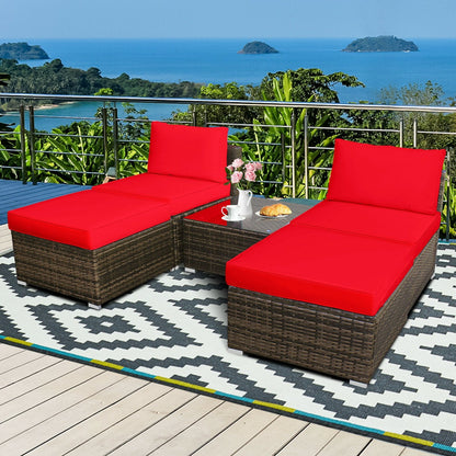 5 Pieces Patio Rattan Furniture Set with Cushioned Armless Sofa, Red Patio Conversation Sets   at Gallery Canada