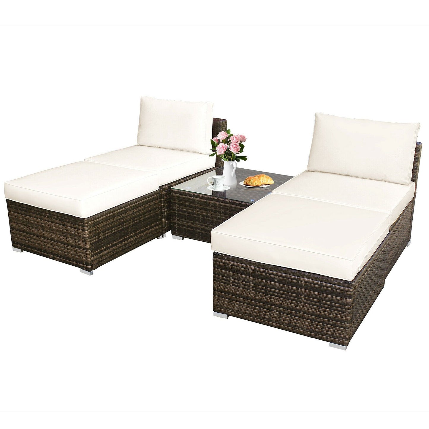 5 Pieces Patio Rattan Furniture Set with Cushioned Armless Sofa, White Patio Conversation Sets   at Gallery Canada