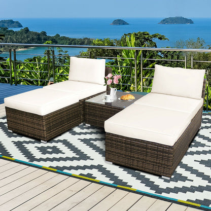 5 Pieces Patio Rattan Furniture Set with Cushioned Armless Sofa, White Patio Conversation Sets   at Gallery Canada