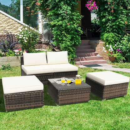 5 Pieces Patio Rattan Furniture Set with Cushioned Armless Sofa, White Patio Conversation Sets   at Gallery Canada