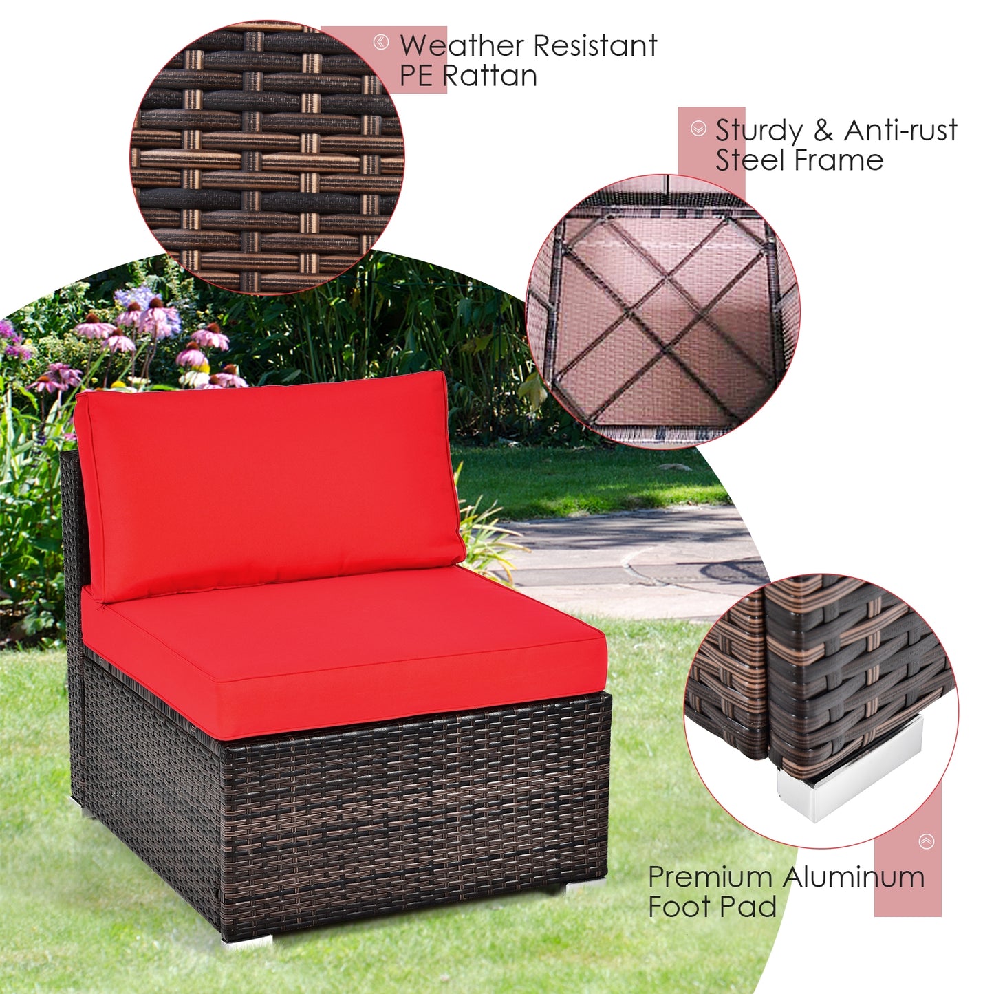 6 Pieces Patio Rattan Furniture Set with Cushions and Glass Coffee Table, Red Outdoor Sectionals   at Gallery Canada