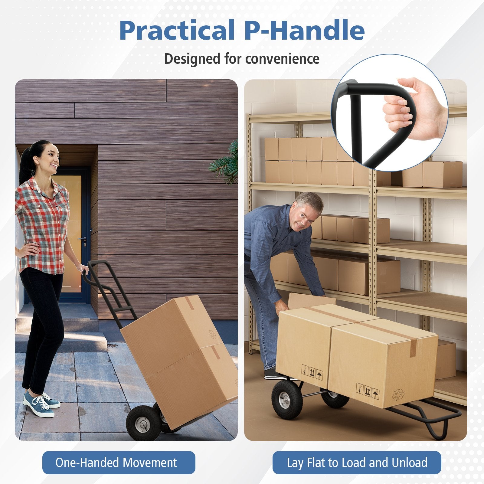 P-Handle Hand Truck with Foldable Load Plate for Warehouse Garage, Black Garages   at Gallery Canada