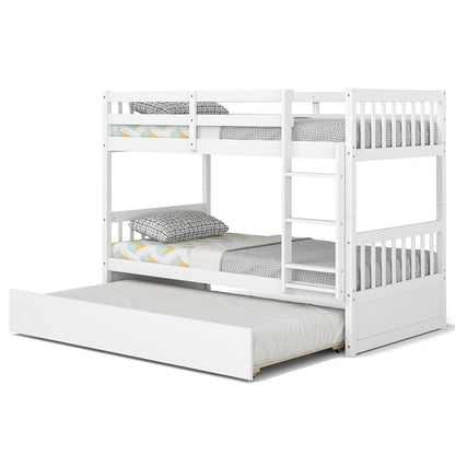 Twin Over Twin Bunk Bed with Pull-out Trundle and Ladder, White - Gallery Canada