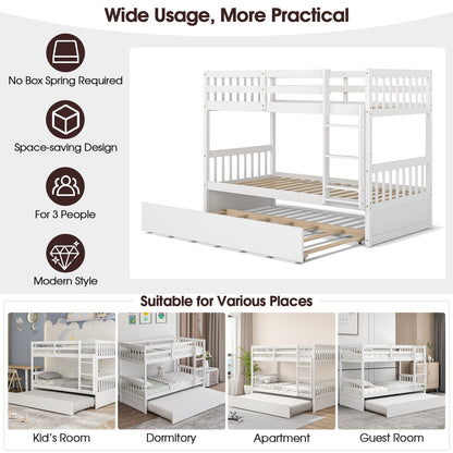 Twin Over Twin Bunk Bed with Pull-out Trundle and Ladder, White Bunk Bed Frame   at Gallery Canada